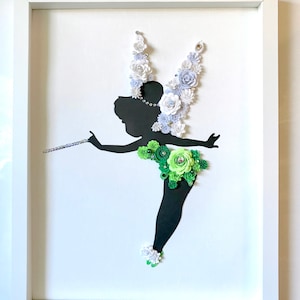 Tinkerbelle - Papierblumen Prinzessin Silhouette - Disney inspirierte Schattenbox - Wandkunst| Wanddekoration