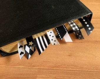 Bible Ribbons - Blacks and Whites • Bible bookmarks • Assorted patterns • 10 pack • Ribbon bookmarks