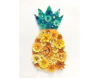 Pineapple - Paper Flower Art  - Custom Shadow Box | Wall Art | Wall Decor | 8” x 10” or 11” x 14”  | Made to order