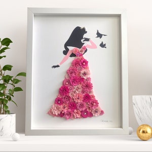 Aurora - Doornroosje - papieren bloem prinses silhouet - op Disney geïnspireerde schaduwdoos - muurkunst| Wanddecoratie