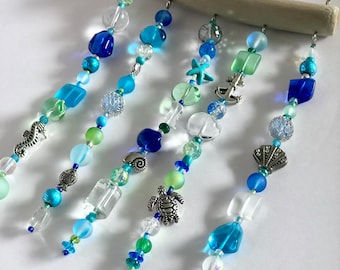 Beachy Beaded Suncatcher. - Glass and Metal Beads - Coastal Window decoration - Garden Decor -