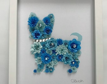 Terrier - Paper Flower Animals - Dog |Shadow Box  - Wall Art | 8” x 10” or 11” x 14” | Made to order