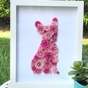 Frenchie - Paper Flower Animals  - French Bulldog | Shadow Box | Wall Art | 8” x 10” or 11” x 14” | Wall Decor