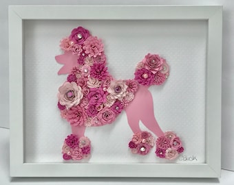 Poodle - Paper Flower Animals - Dog  - Shadow Box | Wall Art | 8” x 10” or 11” x 14” | Wall Decor