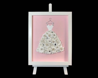 Wedding Dress | Paper Flower Shadow Box | Wall Art | 5” x 7”, 8” x 10” or 11” x 14”