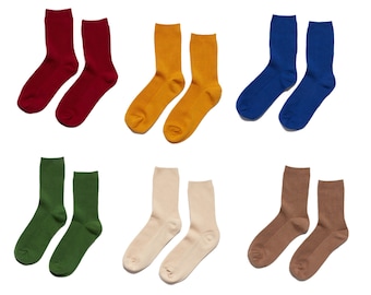 Autumnal coloured socks! Cotton thin rib crew. Moody colourful