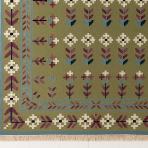 Olive Green 8X10 Wool Rug – Modern Wool Area Rug for Living Room, Bedroom, Custom Indoor Rug, Soft Wool Carpet, Flatweave Handwoven Rug 9X12