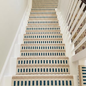 2.5X20 Sky Blue Stairs Runner Rug, Luxury Stair Runner Rug, Hallway Wool Flatweave Runner Rug, Custom Handmade Modern Kitchen Runner
