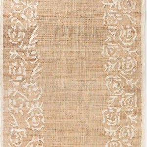 Jute Rug, Jute Flower Rug, Natural Jute Area Rug, Cotton Jute Rug, Jute Bed Side Rug, Custom Size Rug