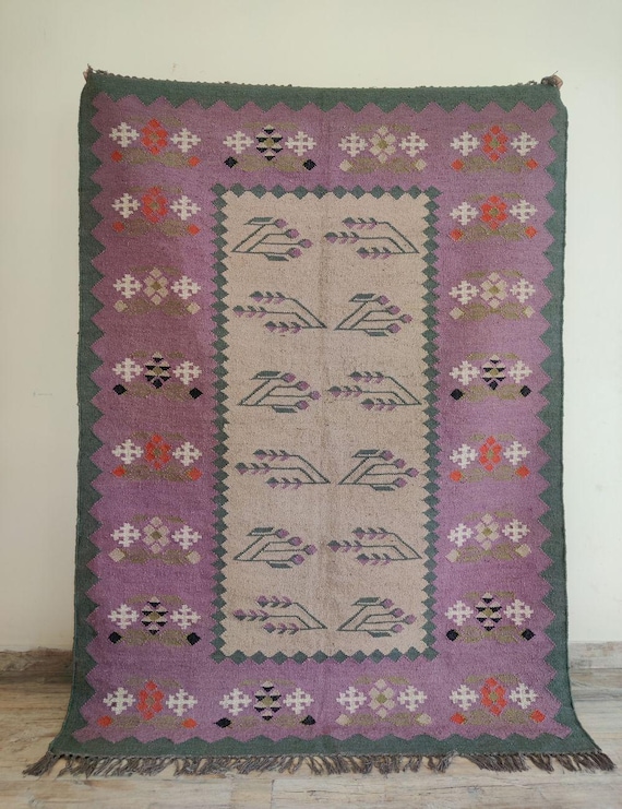 Handwoven Wool Jute Rugs, Kilim Room Rugs Multicolor Rugs, Kilim Rugs, Bohemian Rugs, Wool Jute Kilim Rugs, Rugs For Bedroom and Living Room