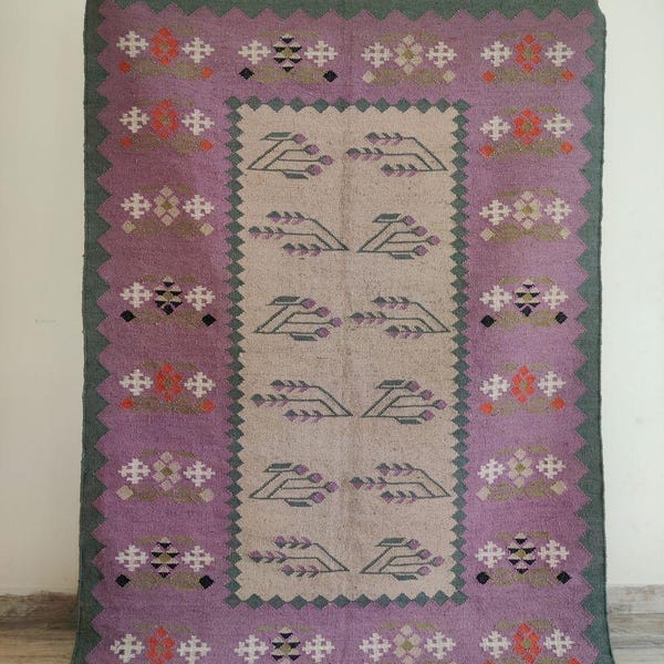 Handwoven Wool Jute Rugs, Kilim Room Rugs Multicolor Rugs, Kilim Rugs, Bohemian Rugs, Wool Jute Kilim Rugs, Rugs For Bedroom and Living Room