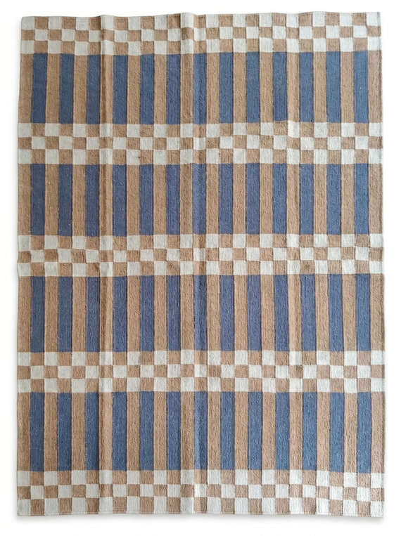 Striped and Checkered Modern Bedroom Rug for living room Bedroom, Indoor Flatweave Carpet, Handwoven 8X10, 9X12, 4X6, 6X9 FT Wool Rug
