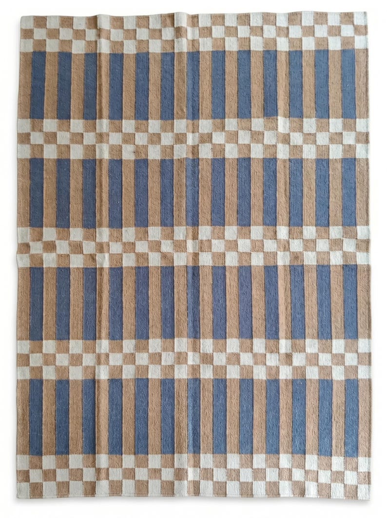 Striped and Checkered Modern Bedroom Rug for living room Bedroom, Indoor Flatweave Carpet, Handwoven 8X10, 9X12, 4X6, 6X9 FT Wool Rug