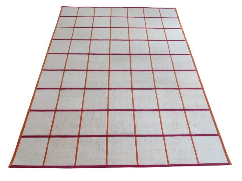 Contemporary Checkered Premium Wool Hand Tufted Rug – 8X10, 9x12, 12X12, 12X15 Large Custom Area Rug for Bedroom and Living Room
