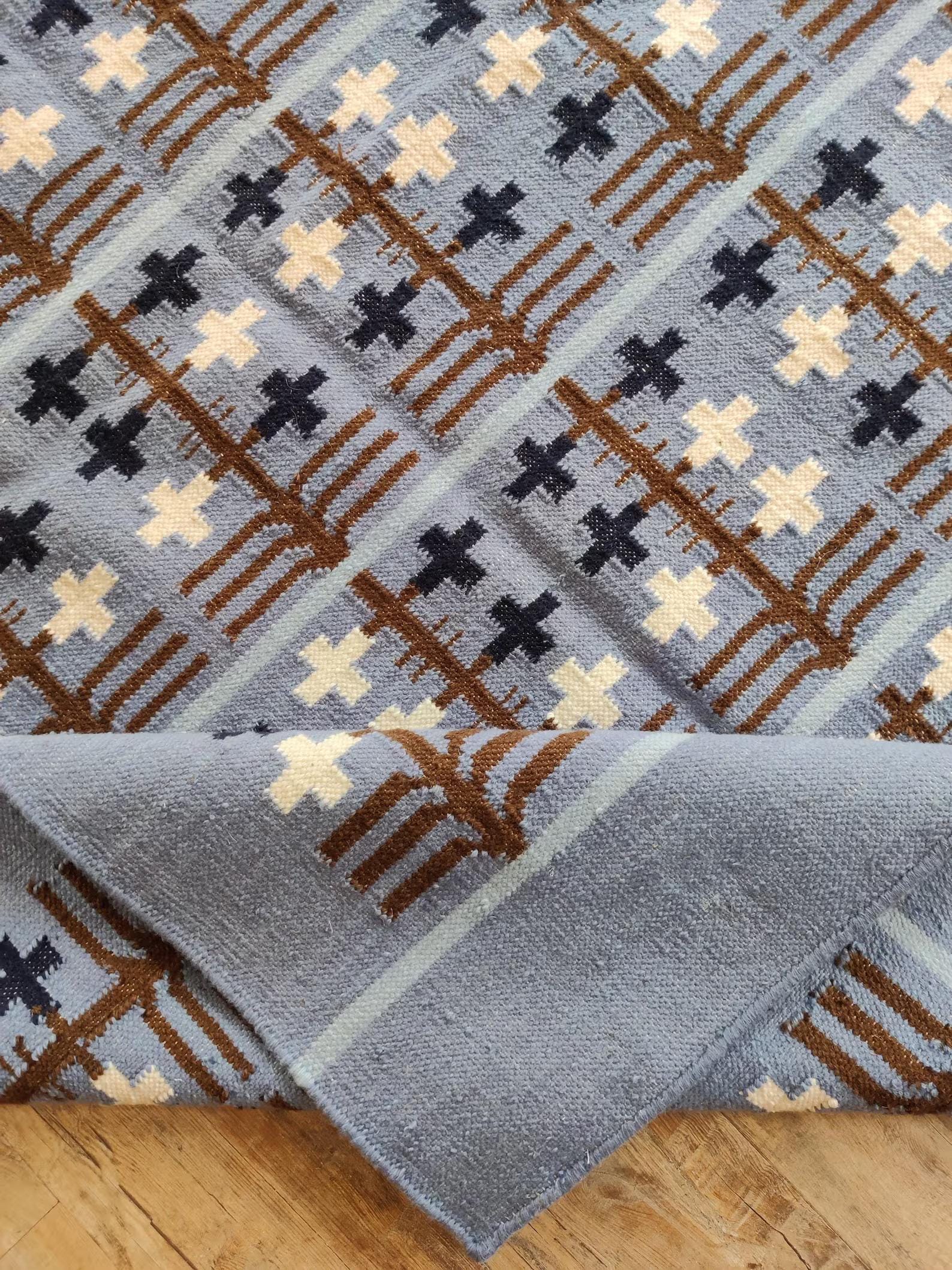 Occidental Rug Blue Geometric 8x10, 9x12 FT Wool Rug, Custom Wool Bedroom Rug for ...