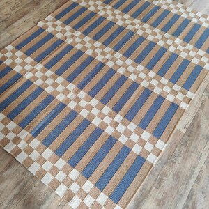 Striped and Checkered Modern Bedroom Rug for living room Bedroom, Indoor Flatweave Carpet, Handwoven 8X10, 9X12, 4X6, 6X9 FT Wool Rug