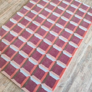 Geometric Pattern Wool Modern Carpet, Hand Tufted Wool Area Rug, Colorful Luxurious Designer Area Rug Living Room Bedroom 9X12 8x10 FT