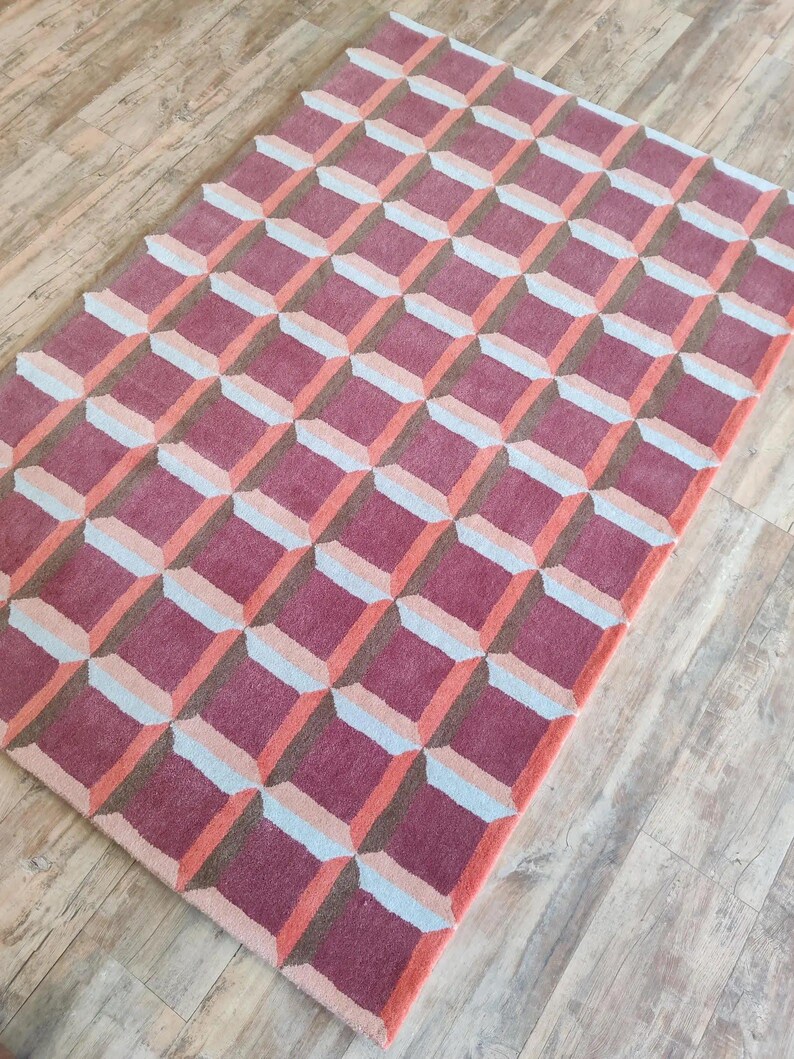 Geometric Pattern Wool Modern Carpet, Hand Tufted Wool Area Rug, Colorful Luxurious Designer Area Rug Living Room Bedroom 9X12 8x10 FT