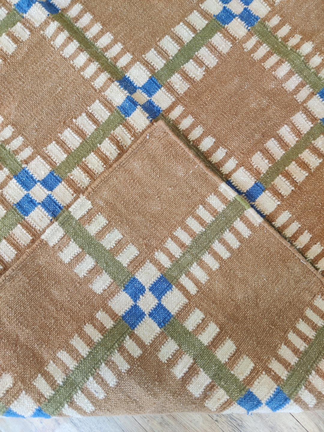 Brown Contemporary Checkered Wool Rug, Flat-weave Handwoven Indoor Rug ...