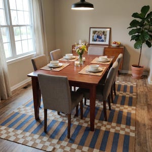 Striped and Checkered Modern Bedroom Rug for living room Bedroom, Indoor Flatweave Carpet, Handwoven 8X10, 9X12, 4X6, 6X9 FT Wool Rug