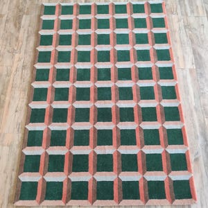 Geometric Pattern Wool Modern Carpet, Hand Tufted Wool Area Rug, Colorful Luxurious Designer Area Rug Living Room Bedroom 9X12 8x10 FT