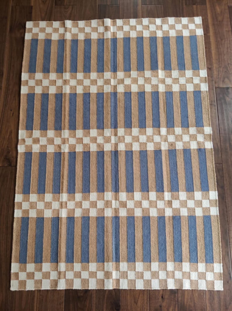 Striped and Checkered Modern Bedroom Rug for living room Bedroom, Indoor Flatweave Carpet, Handwoven 8X10, 9X12, 4X6, 6X9 FT Wool Rug