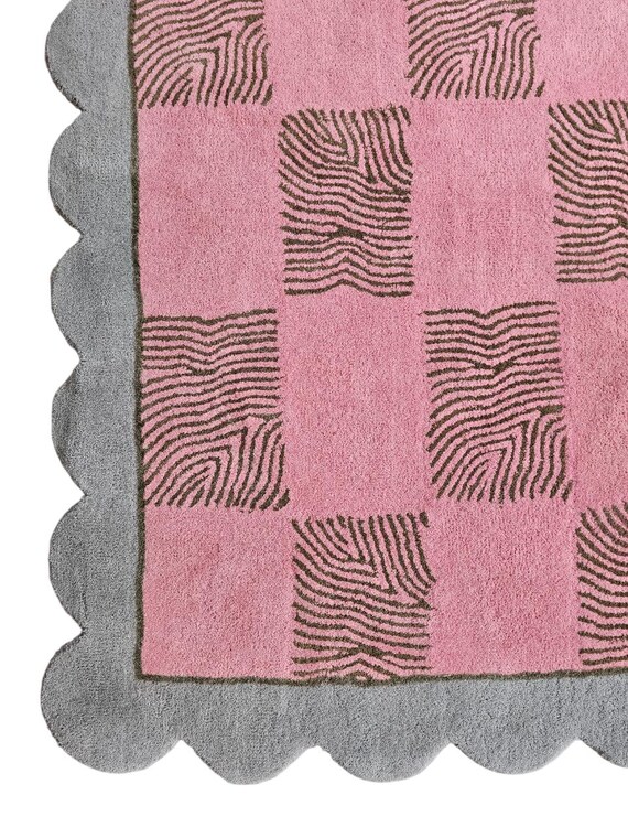 Scalloped Premium Wool Hand Tufted Rug – Scandinavian Interior Design, 9x12 Area Rug for Bedroom and Living Room