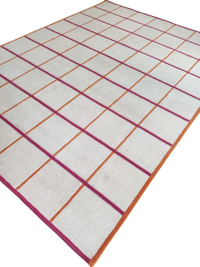 Contemporary Checkered Premium Wool Hand Tufted Rug – 8X10, 9x12, 12X12, 12X15 Large Custom Area Rug for Bedroom and Living Room