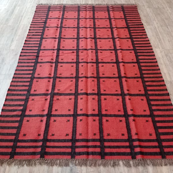 Handwoven Wool Jute Rugs, Multicolor Rugs, Kilim Rugs, Bohemian Rugs, Wool Jute Kilim Rugs, Rugs For Bedroom and Living Room