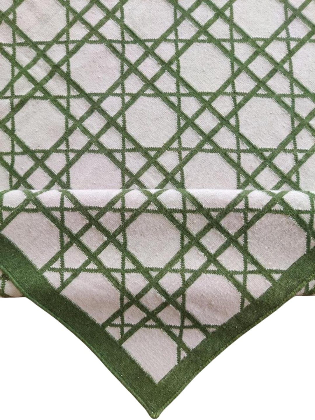 Green Pattern Rug Square Check Green Cross Pattern Checkered Wool Rug, Flat-weave Handwoven Wool ...