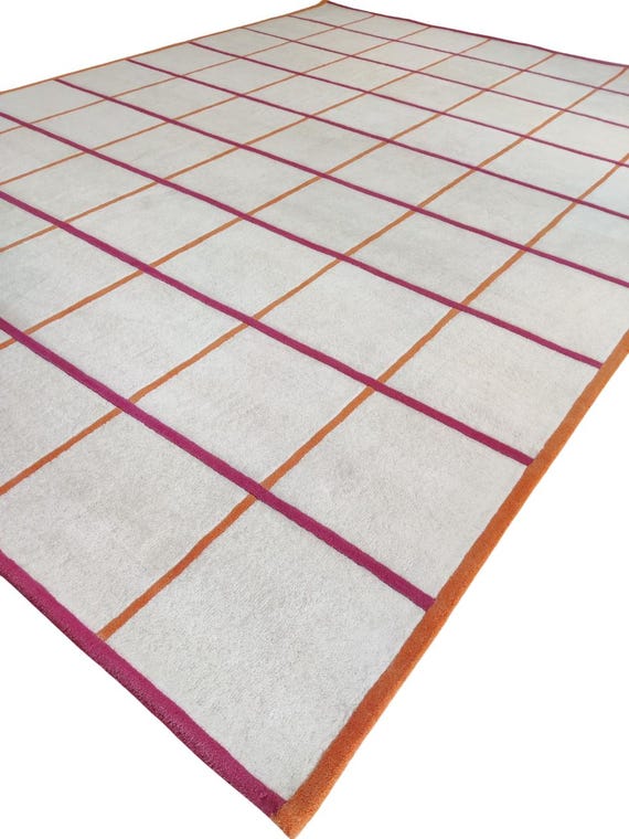 Contemporary Checkered Premium Wool Hand Tufted Rug – 8X10, 9x12, 12X12, 12X15 Large Custom Area Rug for Bedroom and Living Room
