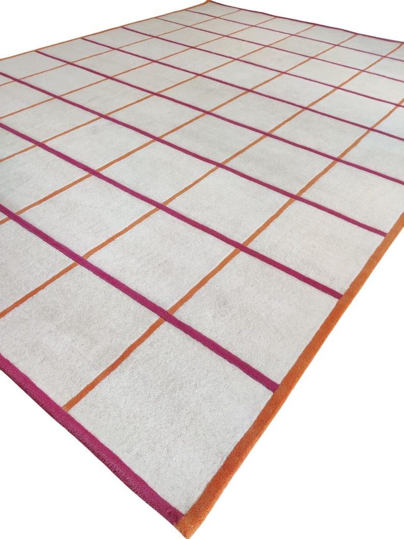 Contemporary Checkered Premium Wool Hand Tufted Rug – 8X10, 9x12, 12X12, 12X15 Large Custom Area Rug for Bedroom and Living Room