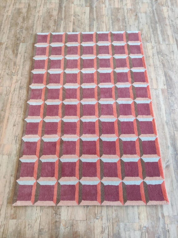 Geometric Pattern Wool Modern Carpet, Hand Tufted Wool Area Rug, Colorful Luxurious Designer Area Rug Living Room Bedroom 9X12 8x10 FT