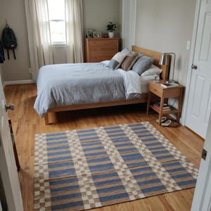 Striped and Checkered Modern Bedroom Rug for living room Bedroom, Indoor Flatweave Carpet, Handwoven 8X10, 9X12, 4X6, 6X9 FT Wool Rug
