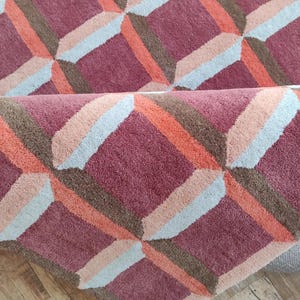 Geometric Pattern Wool Modern Carpet, Hand Tufted Wool Area Rug, Colorful Luxurious Designer Area Rug Living Room Bedroom 9X12 8x10 FT