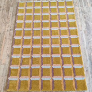 Geometric Pattern Wool Modern Carpet, Hand Tufted Wool Area Rug, Colorful Luxurious Designer Area Rug Living Room Bedroom 9X12 8x10 FT