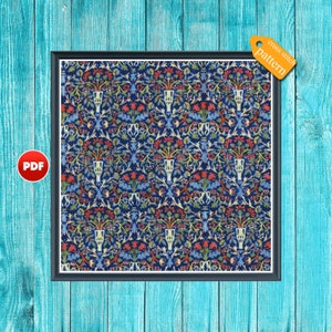 PDF Flowerpot cross stitch pattern William Morris Tapestry pattern Floral Vintage cross stitch Morris tapestry Floral cross stitch
