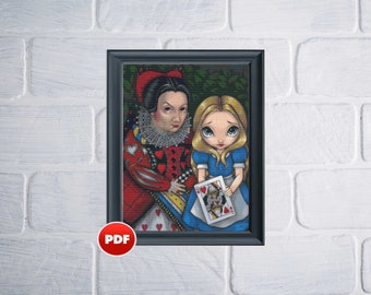 PDF Alice and the Queen of Hearts cross stitch pattern Jasmine Becket Griffith cross stitch pattern Fantasy cross stitch pattern Home decor