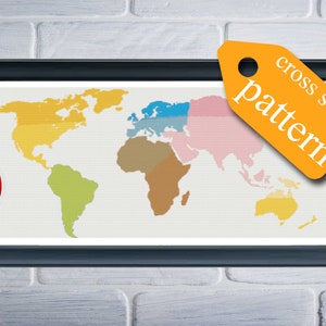 PDF Wereldkaart kruissteekpatroon Wereldkaart kruissteekkaart Moderne kaart pdf-kaart Kruissteektapijt met volledige dekking Eenvoudige kruissteek