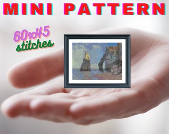 PDF mini Cliffs at Etretat cross stitch pattern Claude Monet painting Mini cross stitch pattern Famous mini Home decor cross stitch Artwork