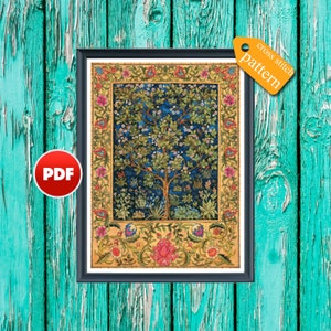 PDF Tree of life full coverage cross stitch pattern William Morris Tapestry pattern Vintage counted cross stitch William Morris cross stitch