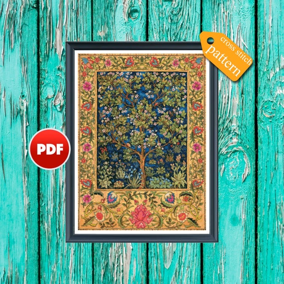 PDF Tree of Life Full Coverage Cross Stitch Pattern William Morris Tapestry  Pattern Vintage Counted Cross Stitch William Morris Cross Stitch 