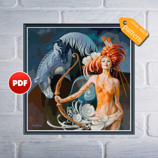 PDF Warrior cross stitch pattern Fantasy cross stitch pattern Horse keeper cross stitch pattern Modern cross stitch Abstract cross stitch