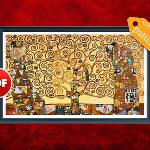 PDF Patrón punto de cruz Árbol de la vida Patrón punto de cruz Gustav Klimt Patrón punto de cruz moderno DesignsByOvi