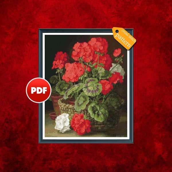 Scented Geraniums cross stitch pattern Still life cross stitch pattern Floral cross stitch Counted cross stitch pattern