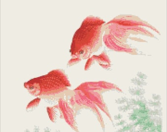 PDF Two veil goldfish by Ohara Koson cross stitch pattern Vintage tapestry cross stitch fish Japanese cross stitch Chinese cross stitch