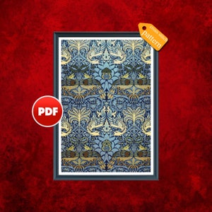 PDF Peacock and dragon cross stitch pattern William Morris Peacock cross stitch pattern William Morris tapestry Dragon cross stitch pattern