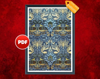 PDF Peacock and dragon cross stitch pattern William Morris Peacock cross stitch pattern William Morris tapestry Dragon cross stitch pattern