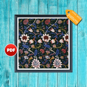 PDF Evenlode cross stitch pattern William Morris Tapestry pattern Evenlode pillow Vintage cross stitch Morris tapestry Floral cross stitch