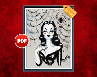 PDF Vampire cross stitch pattern Goth cross stitch Morticia Adams cross stitch pattern Bundle goth cross stitch pattern Horror cross stitch